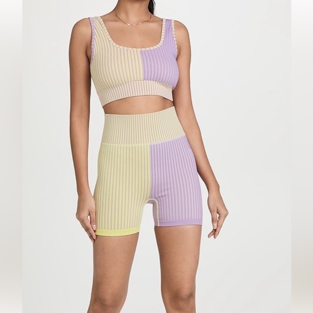 FP Movement by Free People Yellow and Lavender Striped Bike Shorts Set - Picture 4 of 4